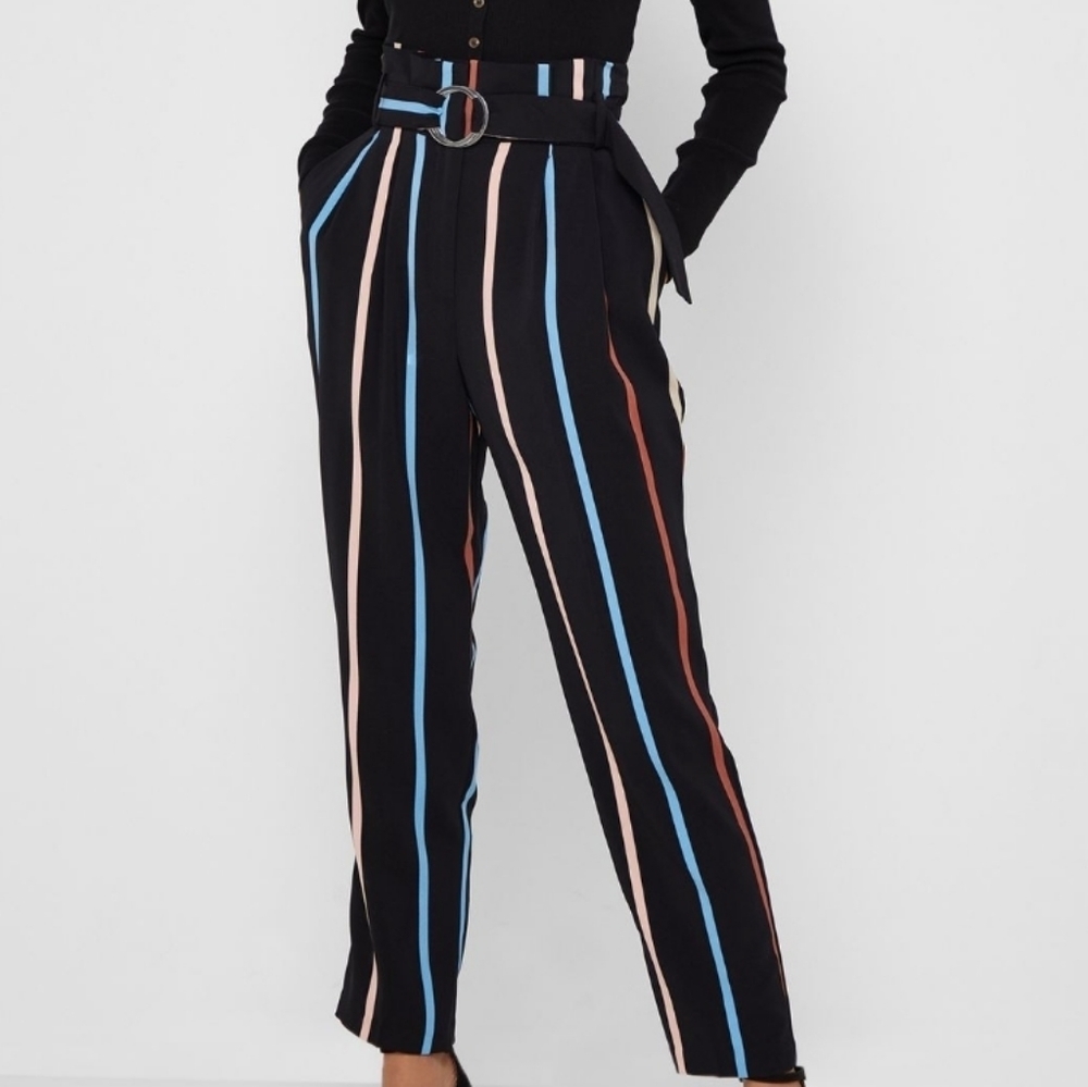 Miss Selfridge S8 Paperbag High Waist Multi Stripe Wide Leg Pants